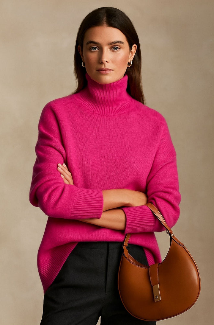 Women's relaxed fit high turtleneck sweater. Cozy long-sleeve pullover jumper for ladies, perfect for comfort.
