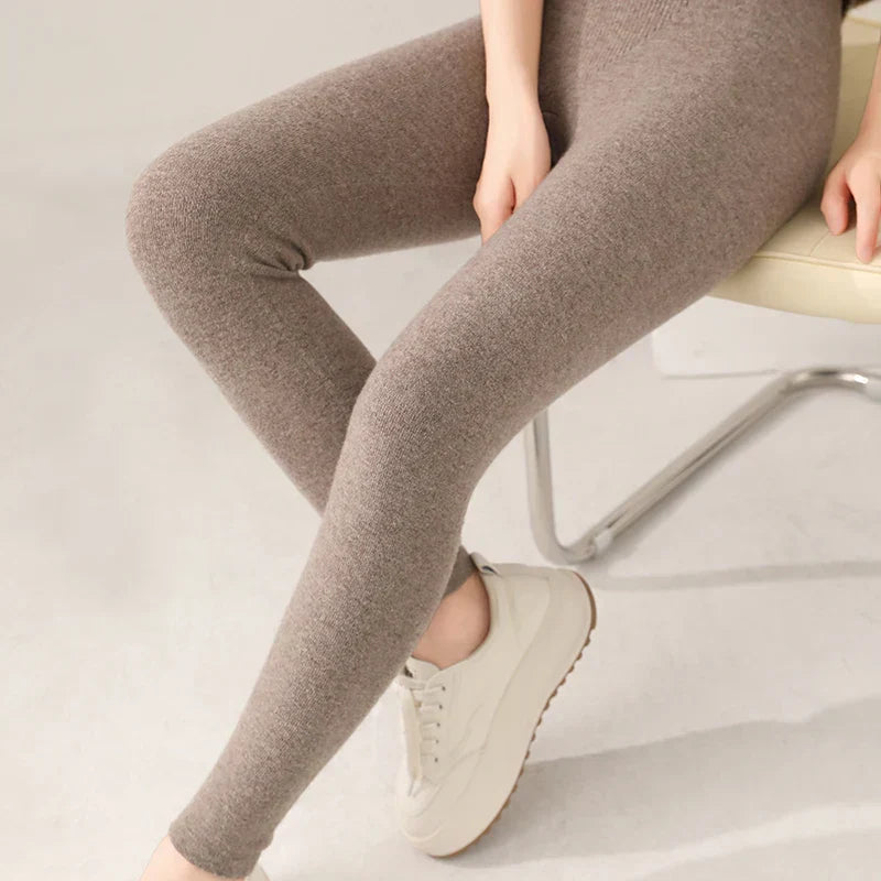 Women's high waist cashmere leggings, cozy fine knit for ultimate comfort & warmth.