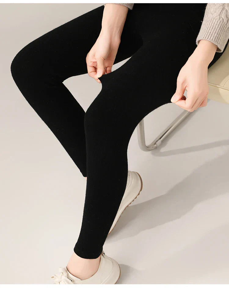 Cozy fine knit women's high waist cashmere leggings, essential for winter comfort.