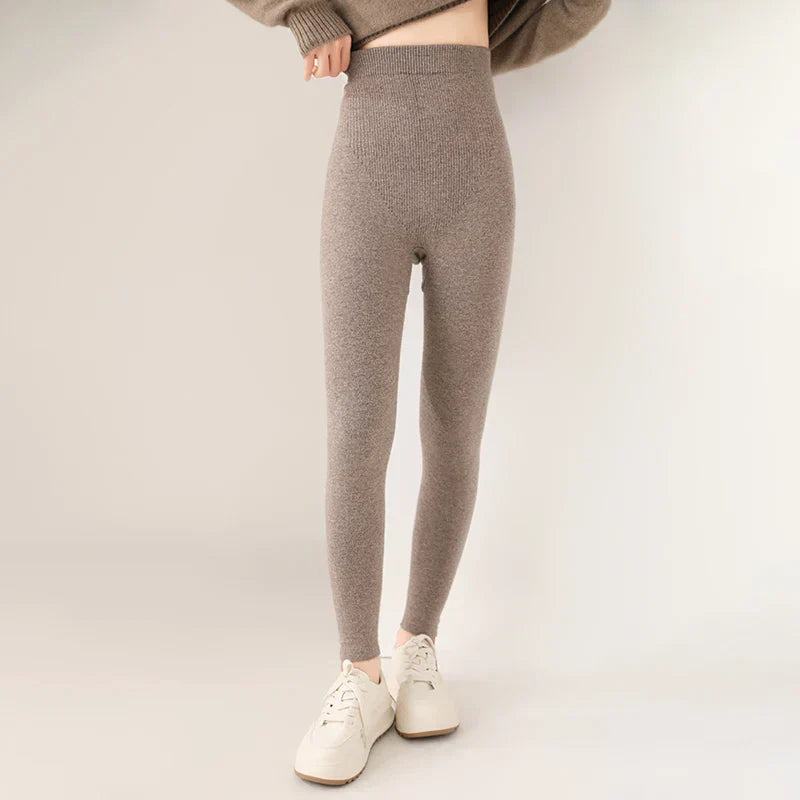Elegant women's high waist cashmere leggings, perfect for fall & winter loungewear.