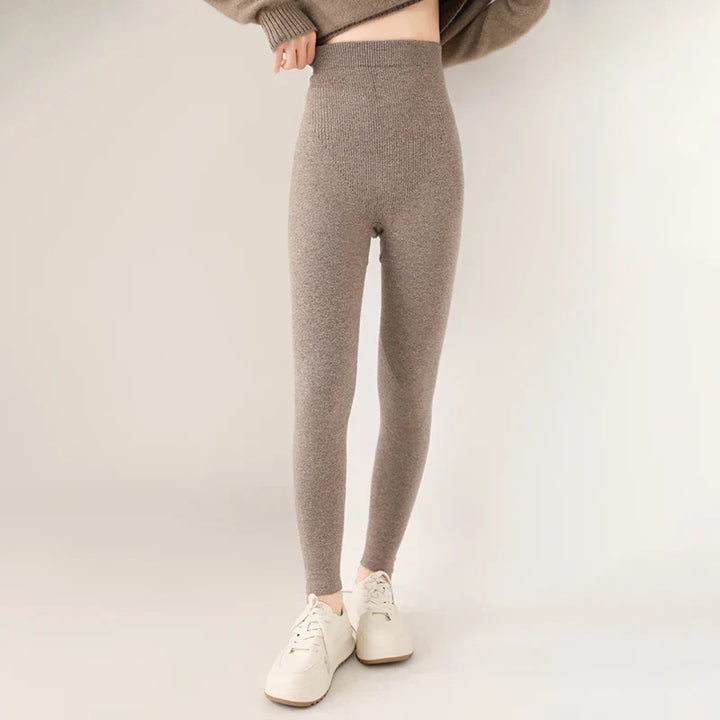 Elegant women's high waist cashmere leggings, perfect for fall & winter loungewear.