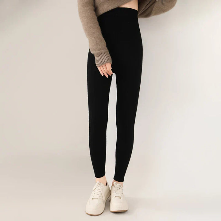 Slim fit women's cozy cashmere leggings, high waist for comfort & style.