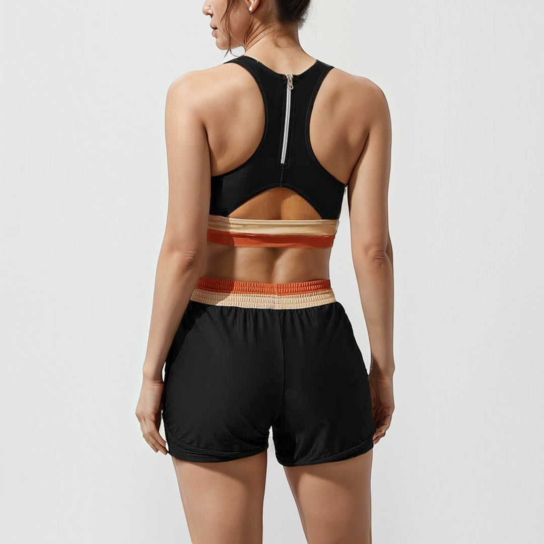 Sporty women's high waist colorblock bikini set with boyshorts, perfect for beach vacations & active summer wear.