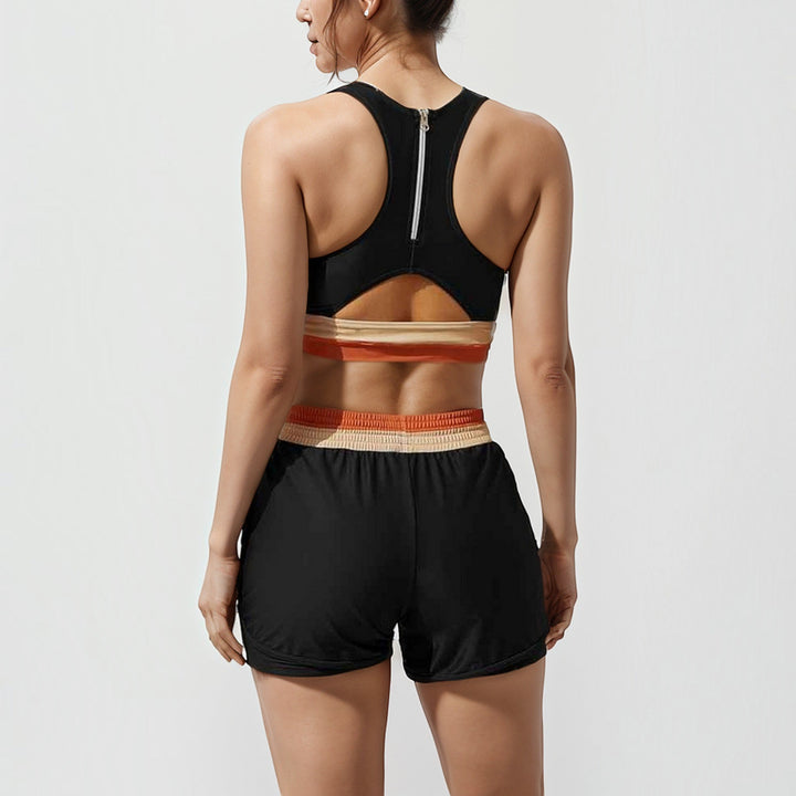 Sporty women's high waist colorblock bikini set with boyshorts, perfect for beach vacations & active summer wear.