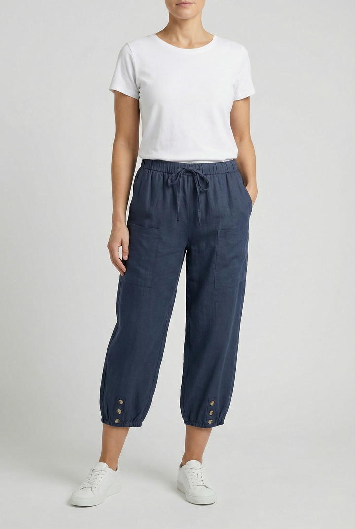 Women's high waist cotton pants, offering a comfortable and flattering fit.