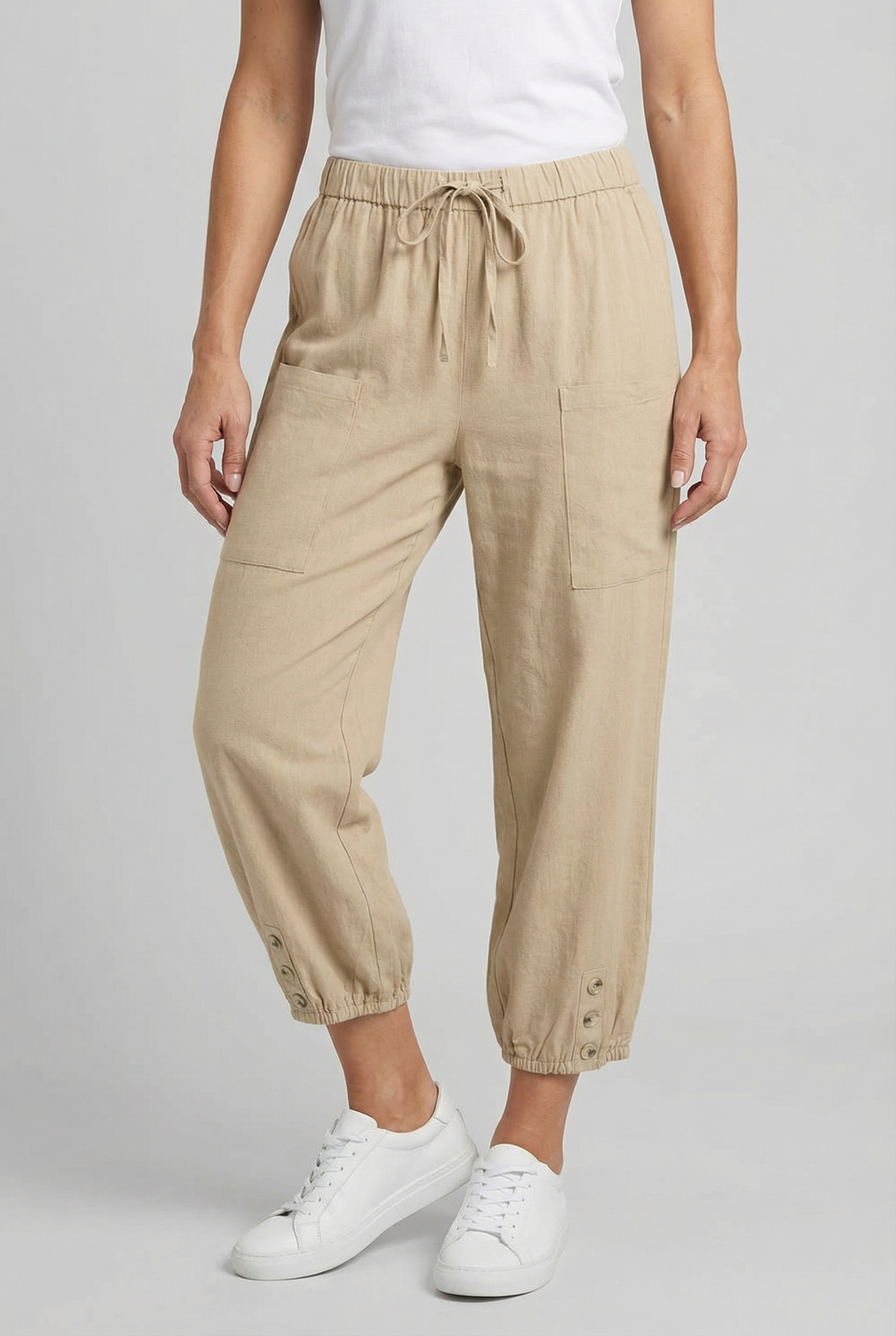 A wardrobe essential: versatile women's high waist pants made from soft cotton.