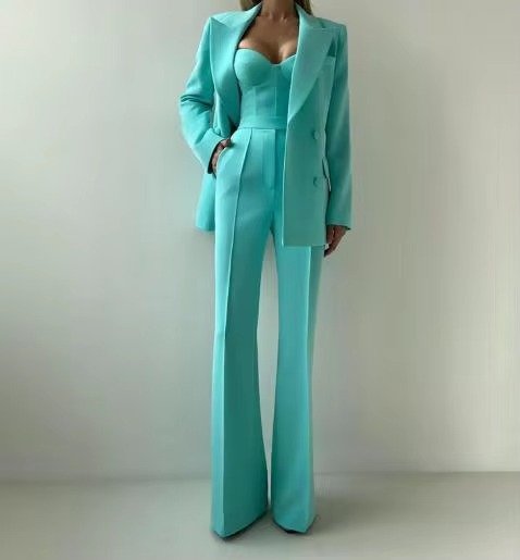 Women's high-waist flared blazer set in a sophisticated fabric, perfect for office or formal wear.