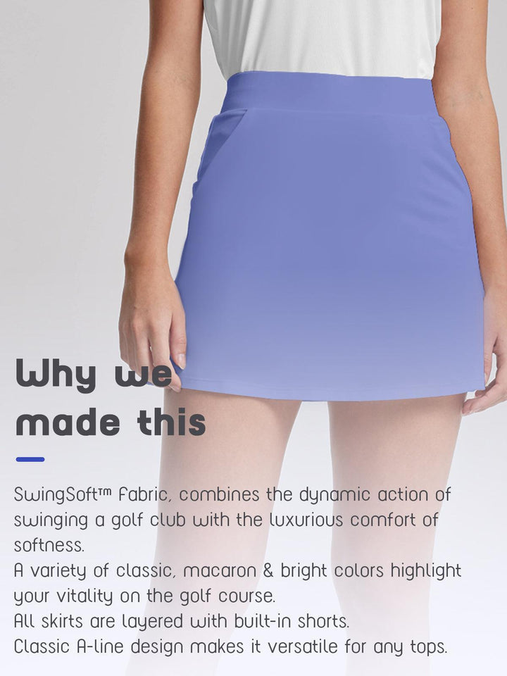 Quick-dry, moisture-wicking women's high-waist golf skort with built-in shorts for active women.