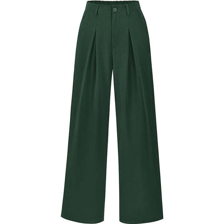 Back view of women's modern wide leg trousers, high waist and pleated for a sleek look.