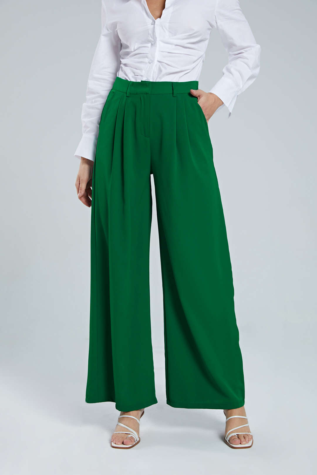 Stylish high waist women's pants with elegant pleats and a flattering wide leg fit.