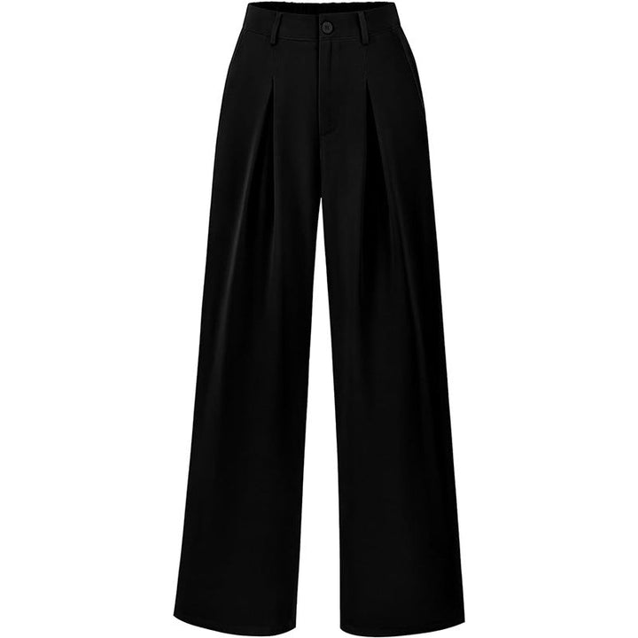 Modern women's high waist pants with crisp pleats and a comfortable wide leg. Casual chic bottoms.