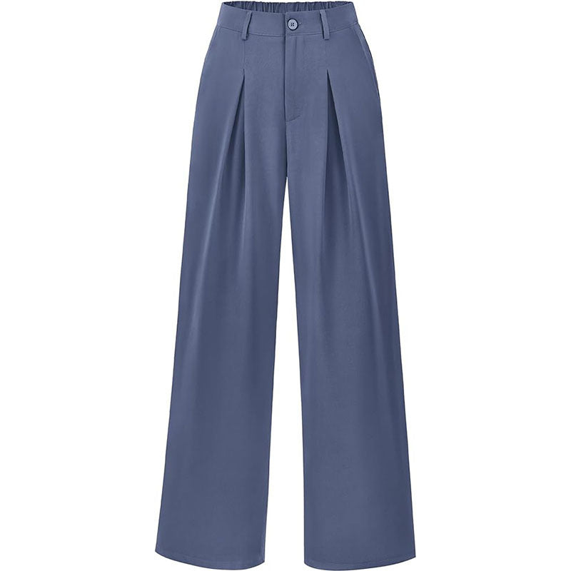 Beige high waist wide leg trousers with stylish pleats. Comfortable and chic women's workwear pants.