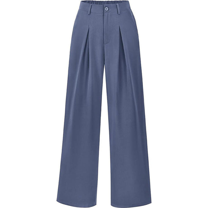 Beige high waist wide leg trousers with stylish pleats. Comfortable and chic women's workwear pants.