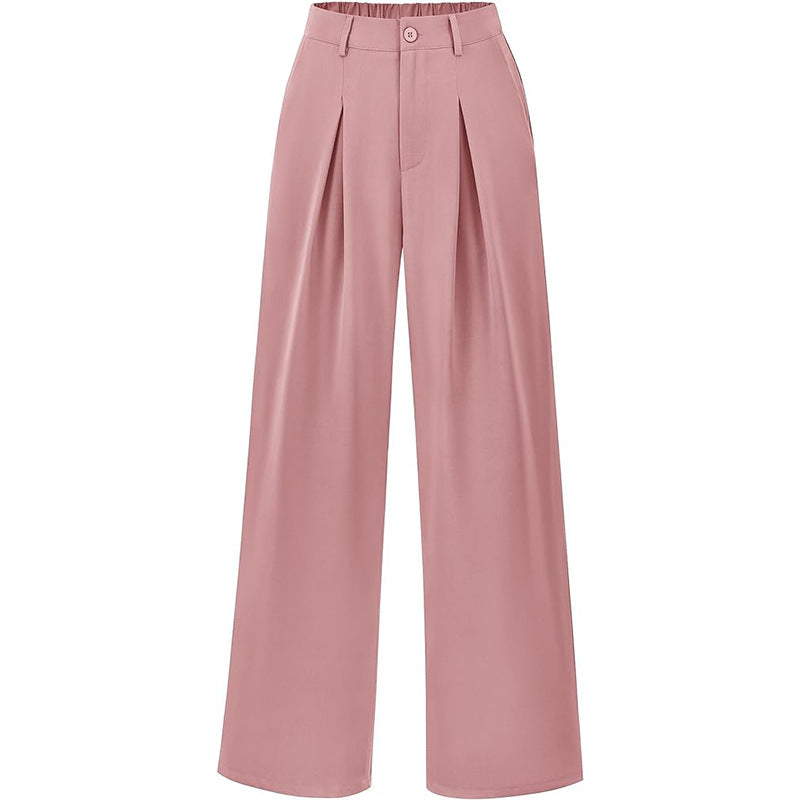 Navy women's high waist pleated wide leg trousers. Modern, elegant, and versatile fashion bottoms.