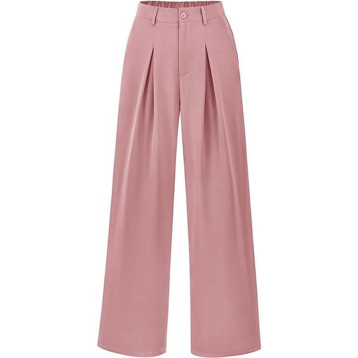 Navy women's high waist pleated wide leg trousers. Modern, elegant, and versatile fashion bottoms.