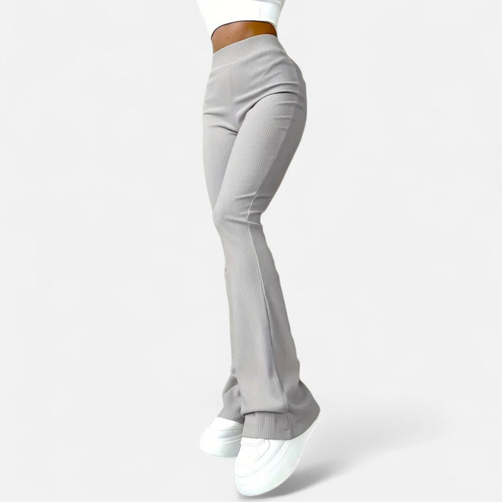 Fashionable high-waist ribbed slim leggings for women, offering comfortable and versatile wear.