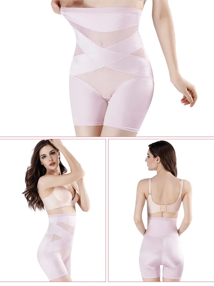 Women's high waist shapewear shorts with extended leg, body shaper for effective tummy control.