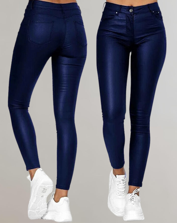 Stylish women's slim fit high-waisted skinny trousers, offering an edgy and modern fashion statement for any occasion.