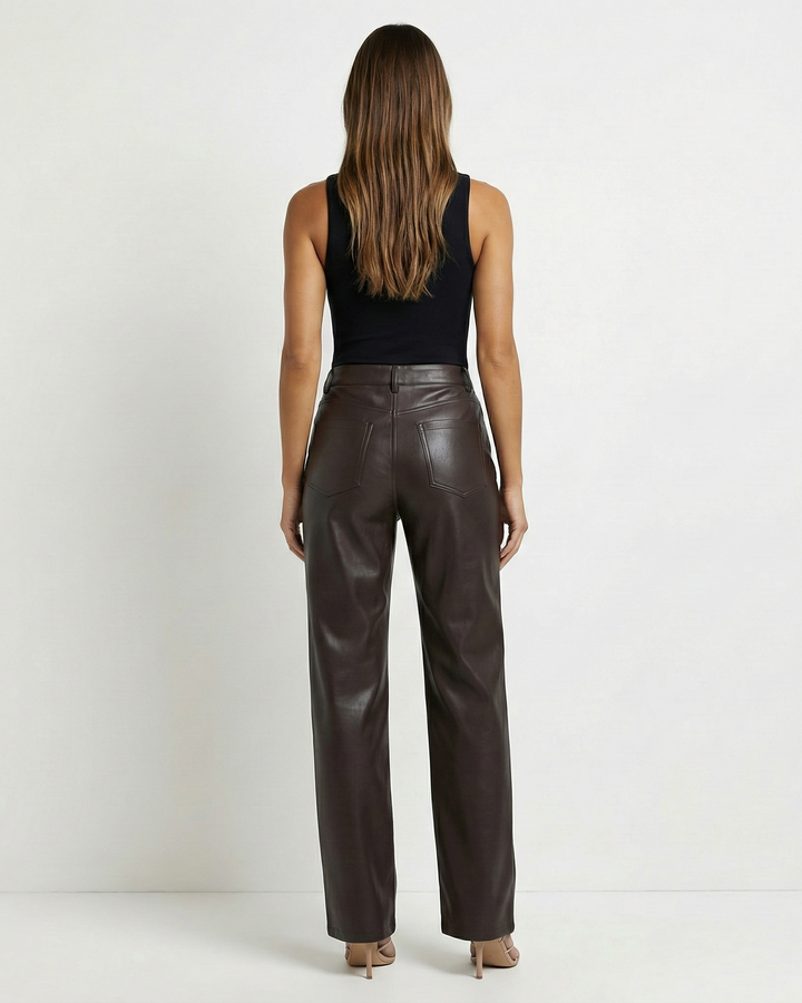 Fall fashion essential: women's straight leg faux leather pants with a flattering high waist.