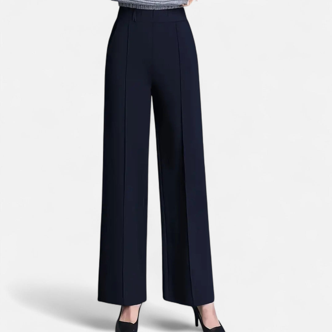 Versatile women's straight-leg pants in a neutral tone, perfect for office or casual.