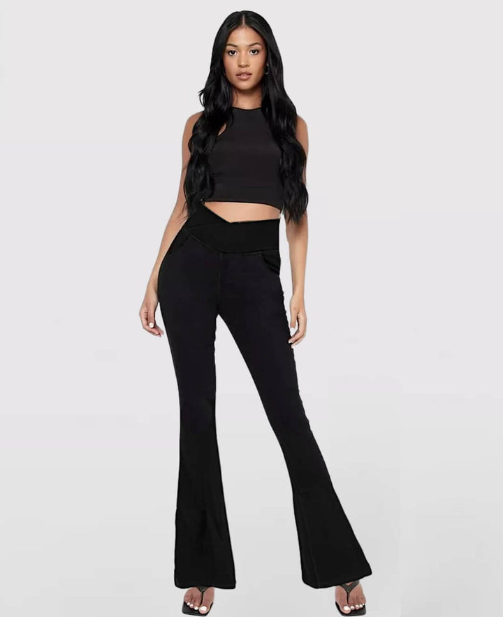 Women's high-waist stretch jeans in light blue, perfect blend of comfort & style.