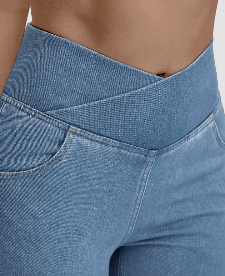 Light blue high-waist women's jeans, stretch fabric offers all-day comfort & style.