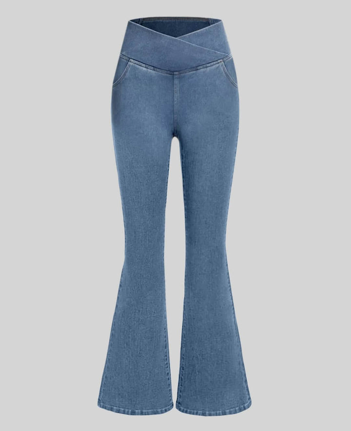 Grey high-waist women's stretch jeans, slim fit for ultimate comfort and flexibility.