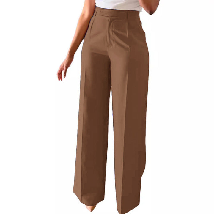 Women's high-waisted tailored pants featuring a spacious wide leg, suitable for office and smart casual.