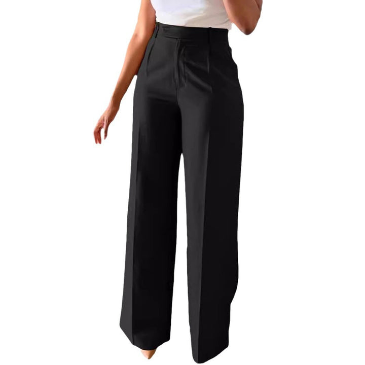 Fashionable women's high waist trousers, designed with a wide leg and tailored cut for a refined look.
