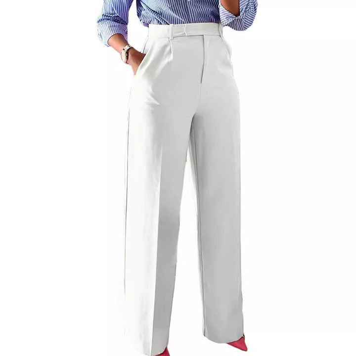 Sophisticated women's tailored pants featuring a high waist and a flattering wide leg silhouette.