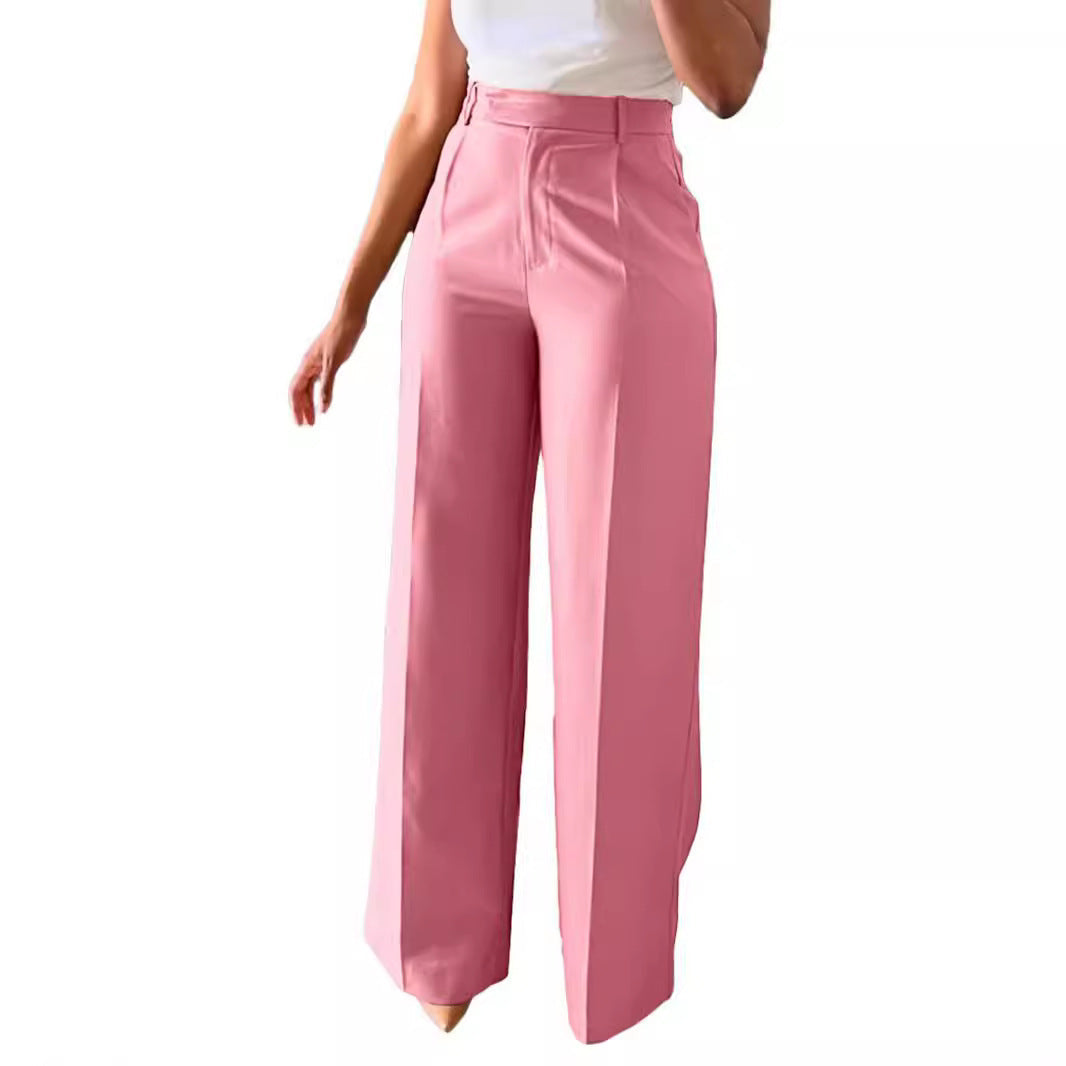 Modern women's tailored wide leg pants, a high waist bottom for a chic and professional ensemble.