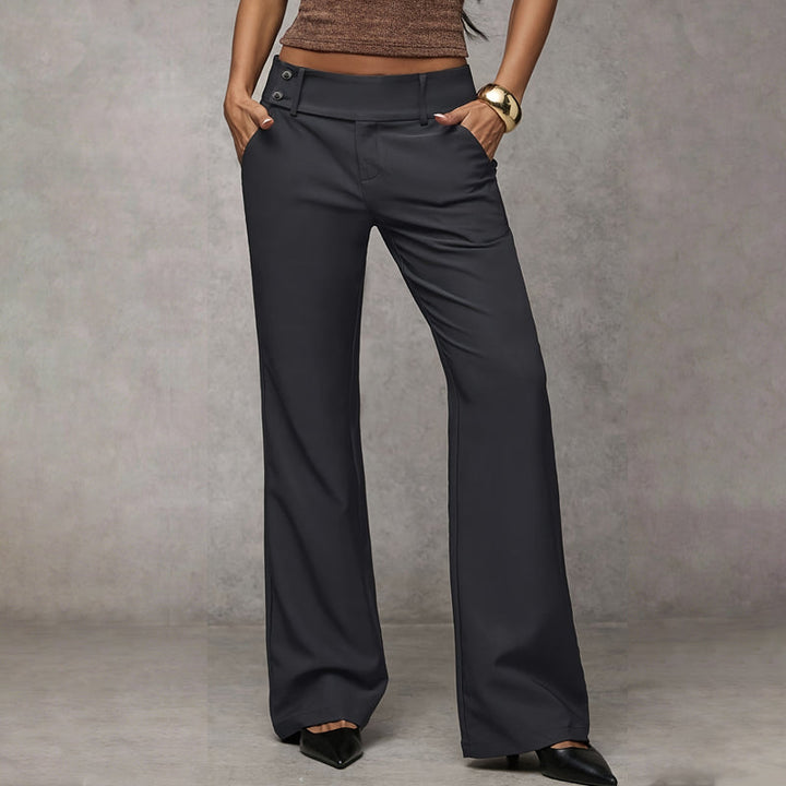 Modern white high waist wide leg trousers for women. Tailored fit for a crisp, smart casual or elegant ensemble.