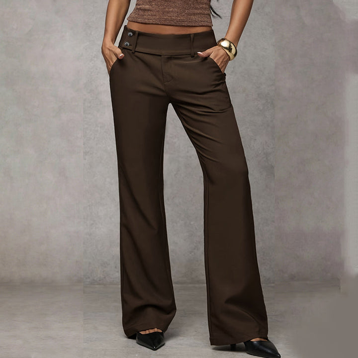 Classic black tailored wide leg trousers for women. High waist design ensures a comfortable and elegant fit.