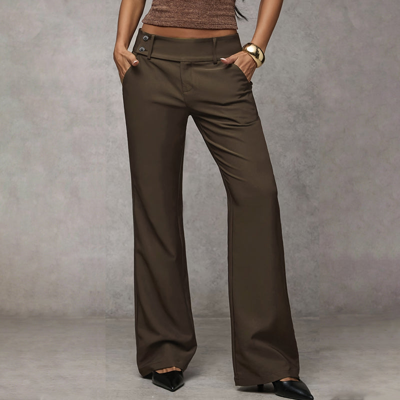 Smart women's high waist flared trousers. Tailored wide leg pants are perfect for work or sophisticated leisure.