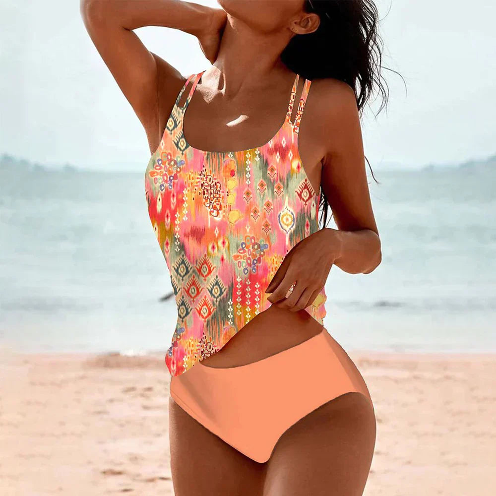 Women's high waist tankini swimwear set. Quick-dry & comfortable two-piece swimsuit for beach & pool.