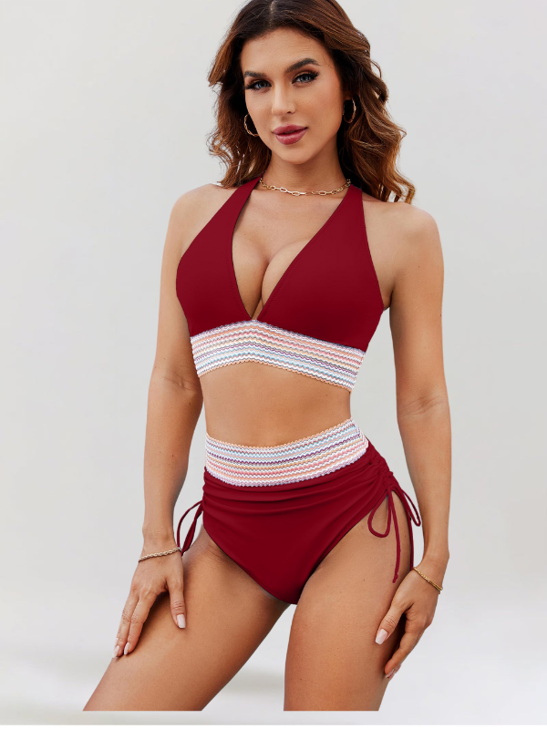 Supportive bikini top & high-waist tummy control bottoms for comfortable women's swimwear.