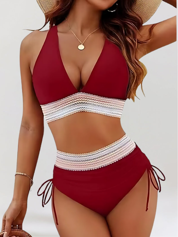 Flattering two-piece women's swimwear, featuring high-waist tummy control bikini bottoms.