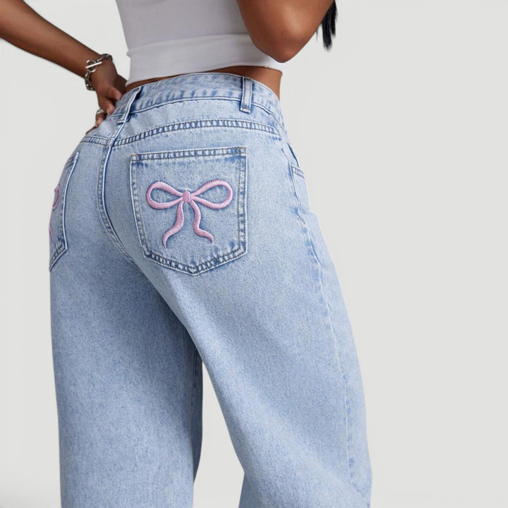 Casual women's high waist wide leg jeans, made from soft denim.