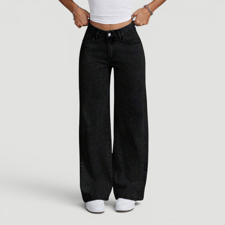 Classic high waist wide leg denim jeans for women, comfortable and stylish.