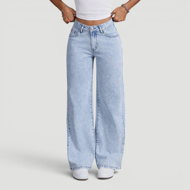 Women's casual wide leg denim trousers, high waist for a flattering fit.
