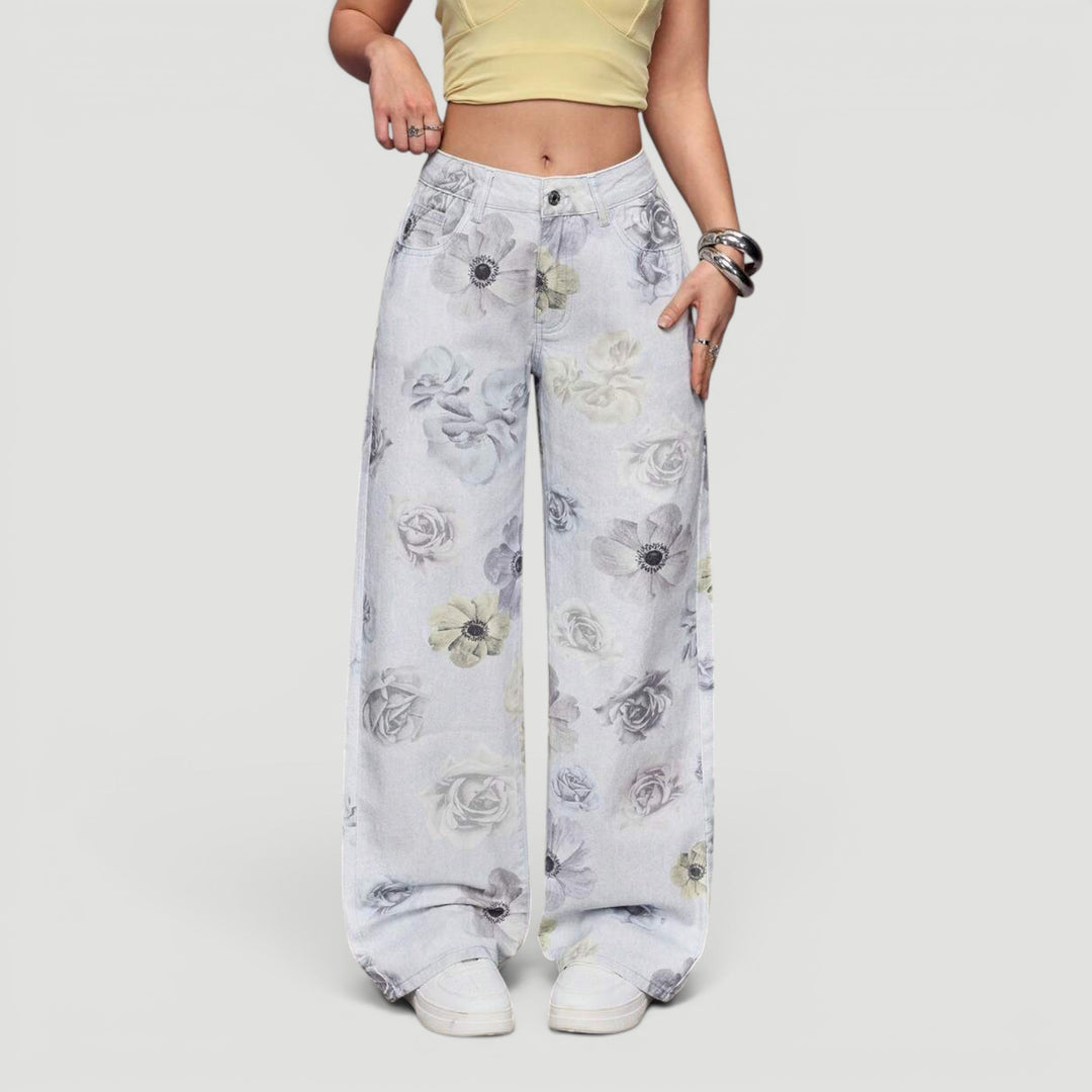 High waist wide leg denim trousers for women, ideal for casual fashion.