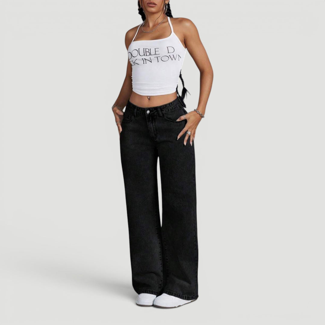 Women's comfortable high waist wide leg jeans, perfect for daily wear.