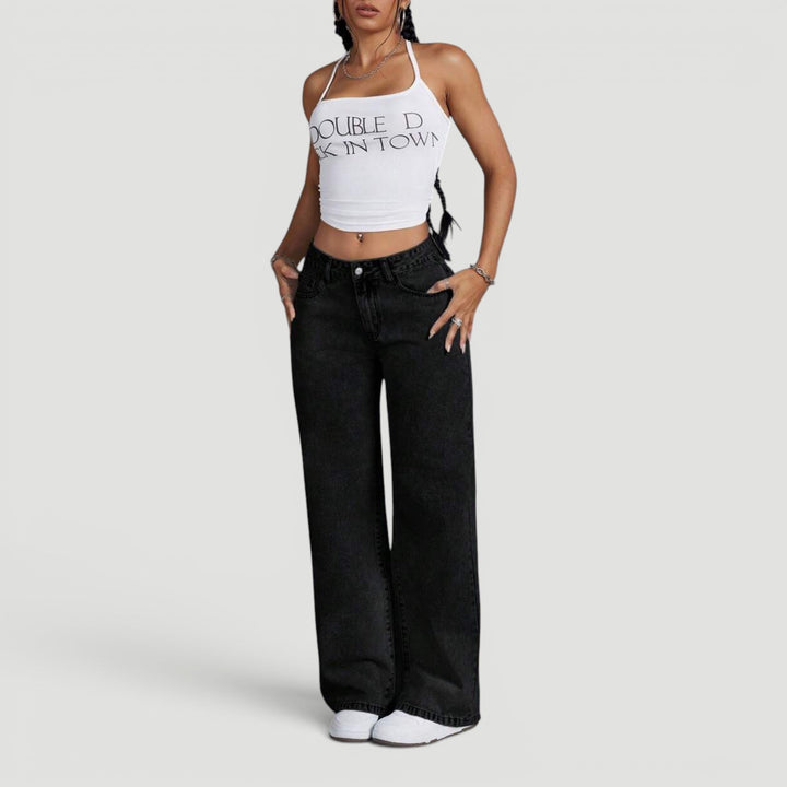 Women's comfortable high waist wide leg jeans, perfect for daily wear.