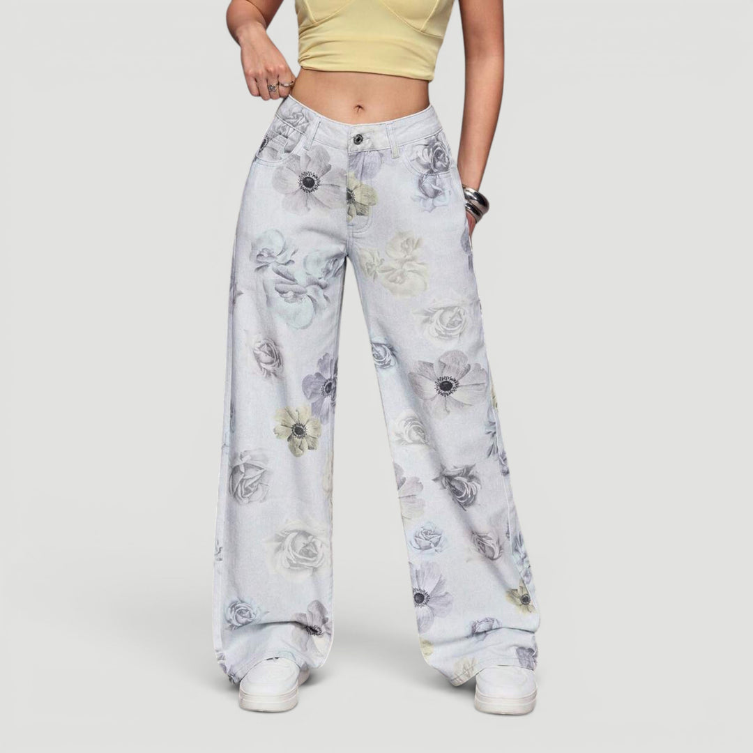 Versatile women's high waist wide leg denim trousers, a comfortable fashion piece.