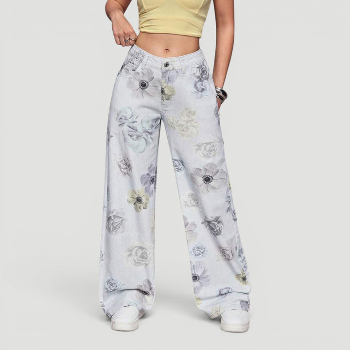 Versatile women's high waist wide leg denim trousers, a comfortable fashion piece.