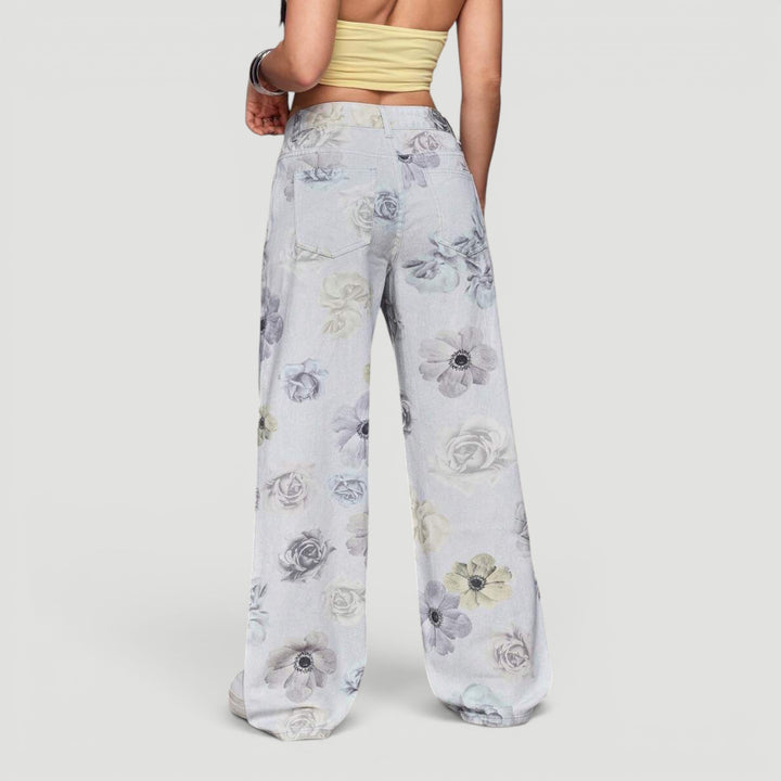 Stylish high waist wide leg denim trousers for women, great for casual outfits.