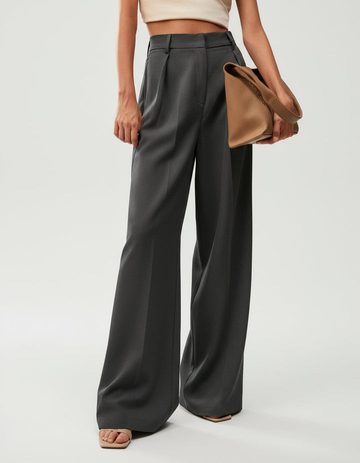 Smart casual women's high-waist wide-leg tailored pants, flattering silhouette.