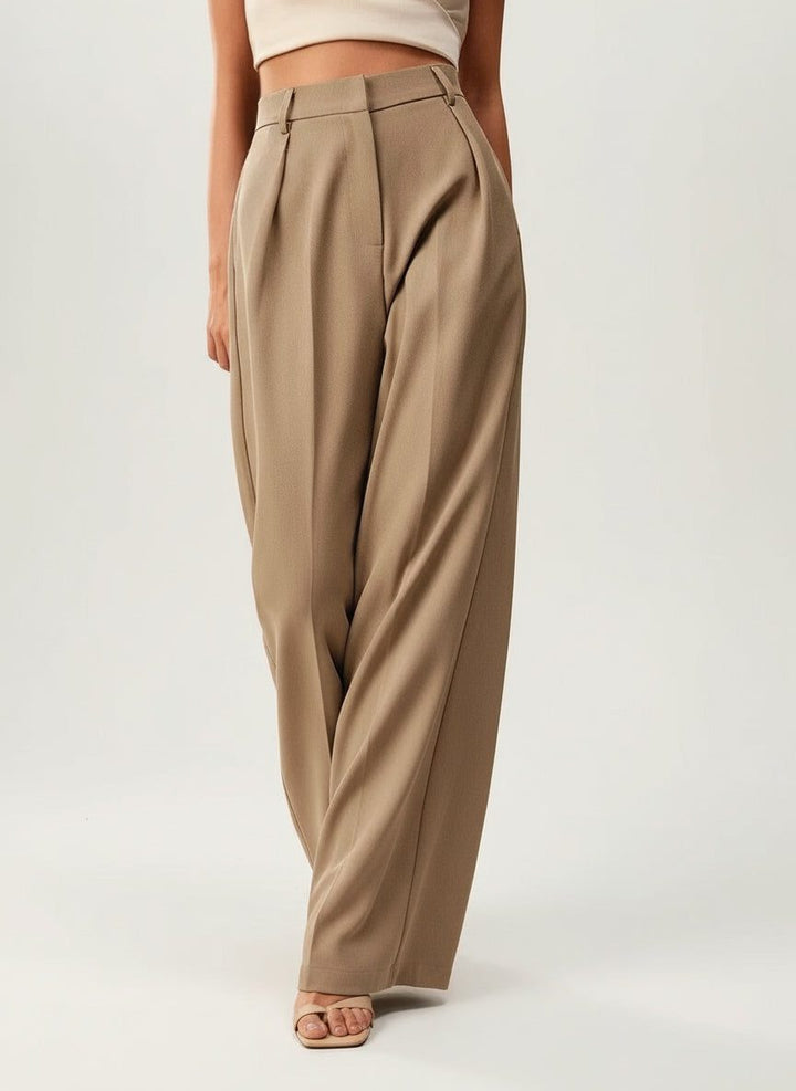 Professional women's high-waist wide-leg tailored pants, sleek and refined.