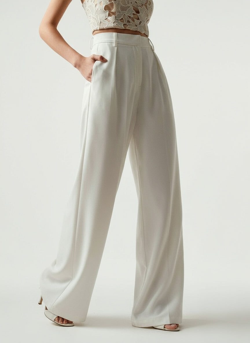 Women's high-waist wide-leg trousers, offering a comfortable and elegant fit.