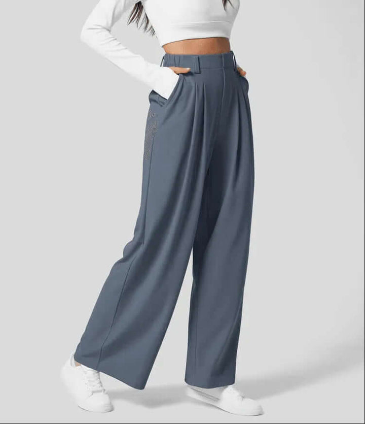 Women's high-waist wide-leg tailored trousers for an elegant office look or sophisticated casual chic style.